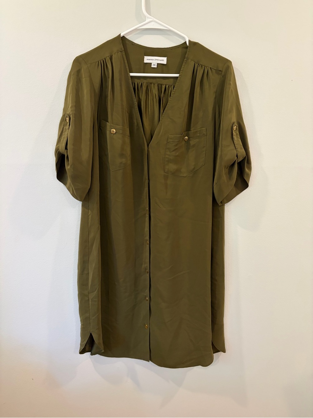 Amanda Uprichard Olive Green Button-Front Women's Dress